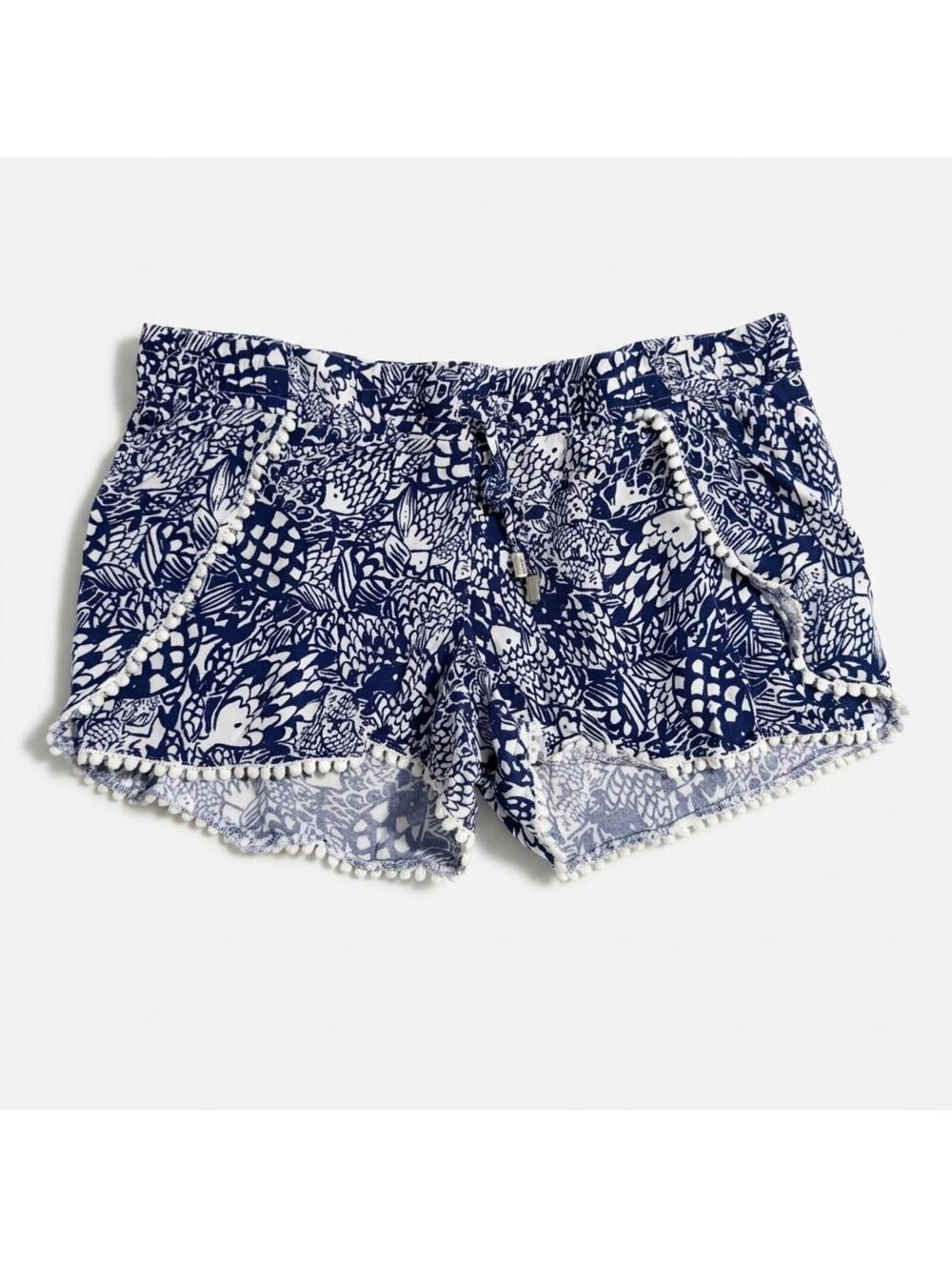 Lilly Pulitzer for Target Navy and White Rayon Shorts Pom Pom Trim Size Small